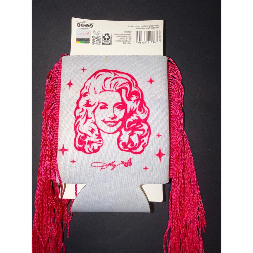 Dolly Parton Can Cooler What Would Dolly Do Pink Fringe White Koozie WM379237